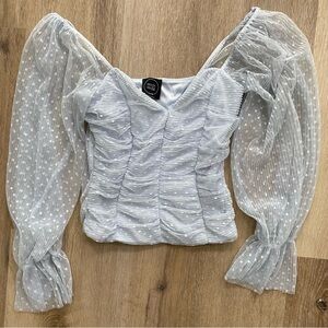 Madi Mase Cropped Long Sleeve Polka Dot Blue Blouse Women’s Size XS